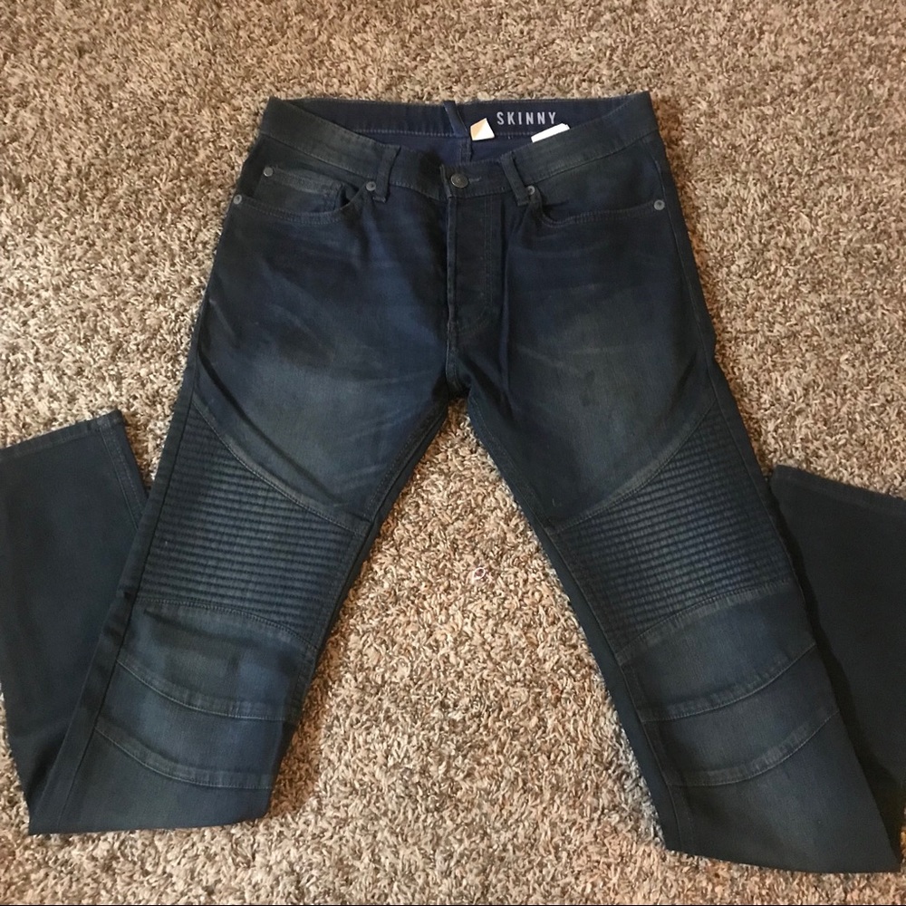 Dark denim biker jeans